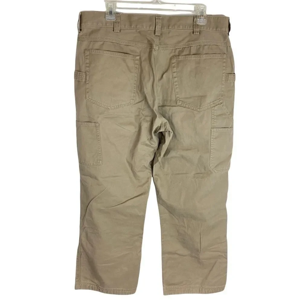 Duluth Trading Co Men’s Carpenter Flat Front Pants Khaki Relaxed 37x28 EUC